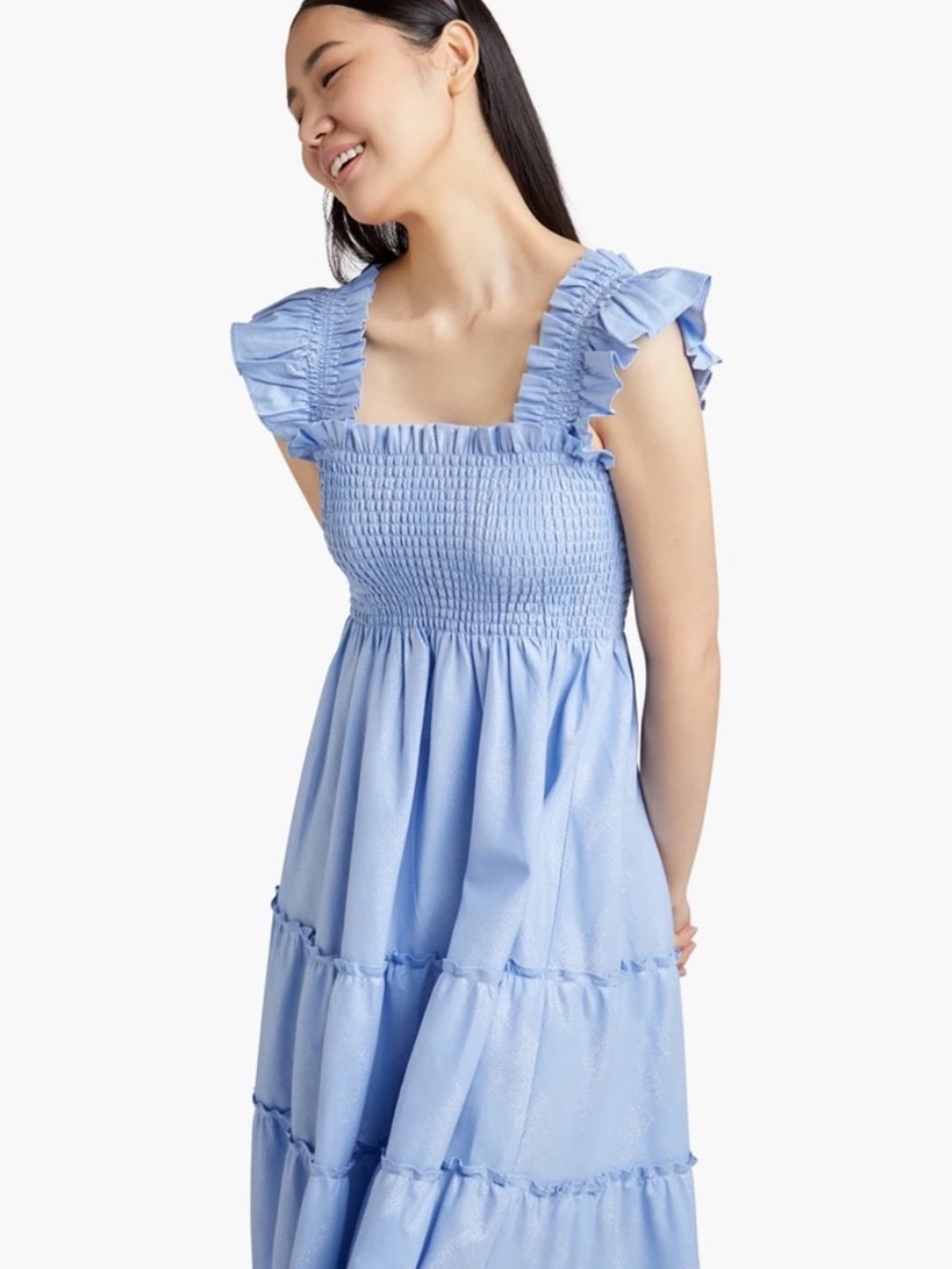 Hill House Ellie Nap Dress Light Blue Glitter Metallic Check - Picture 14 of 17